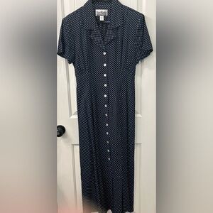 Sheri Martin New York Navy and White Vintage Polka Dot Button-Up Dress 12